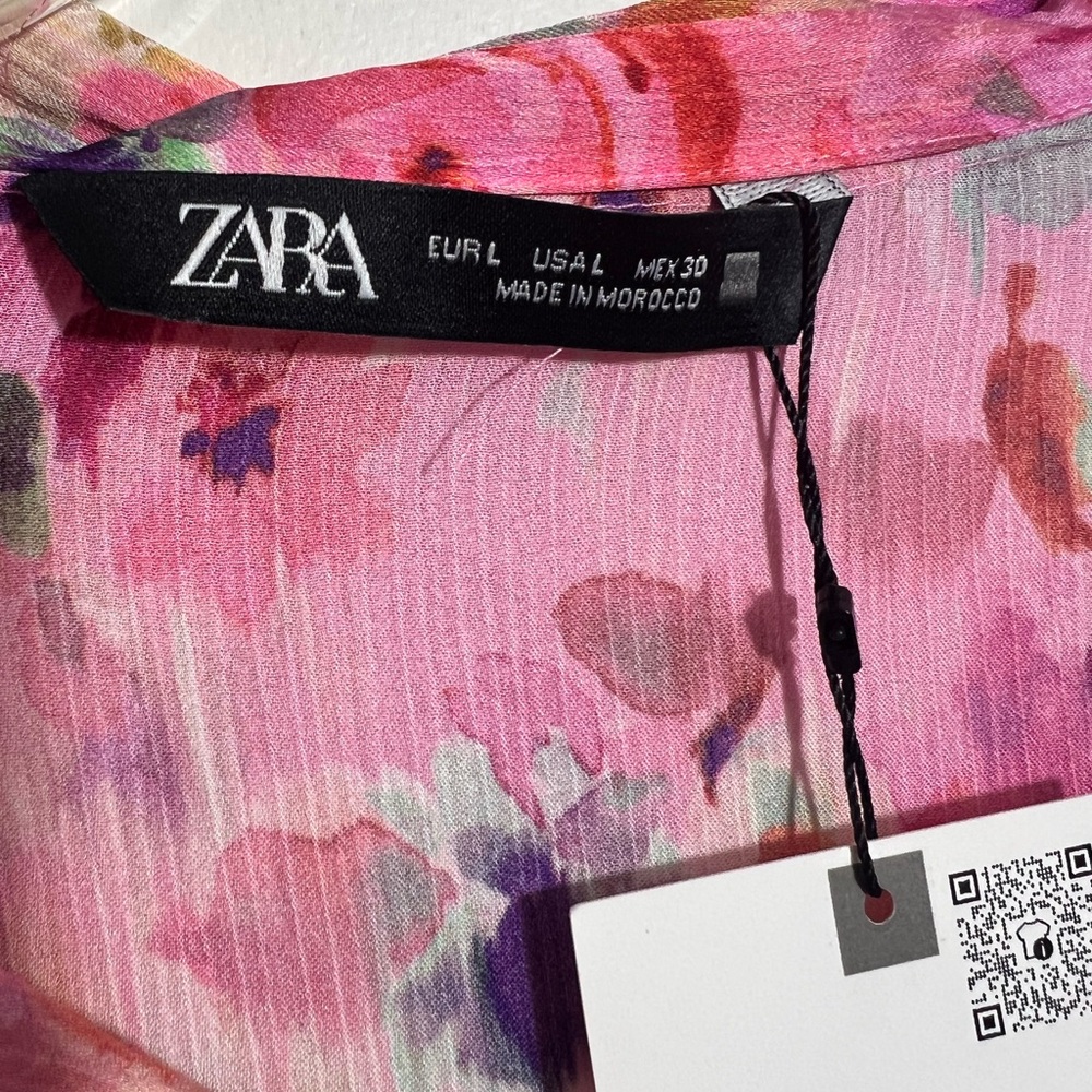 NWT ZARA pink floral print ruffled blouse size L - Picture 8 of 12